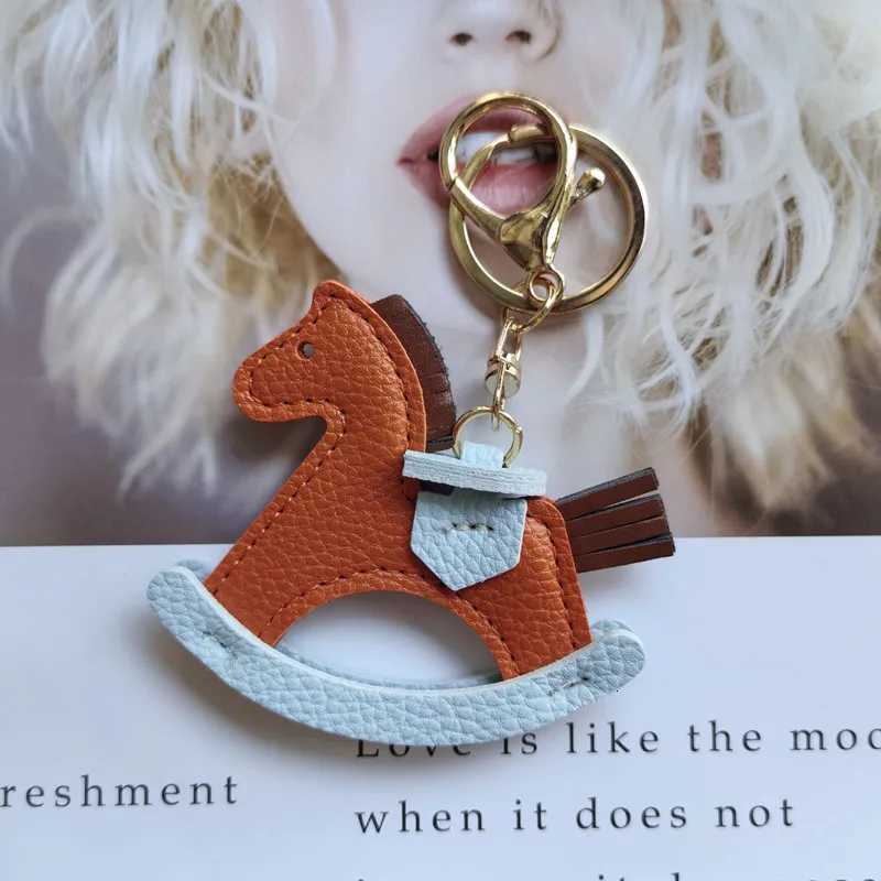 Women Charms Bag Pendant PU Leather KeyChain Cartoon Pony Horses Keyring Cute Animal Ornament Accessories Gift M251215