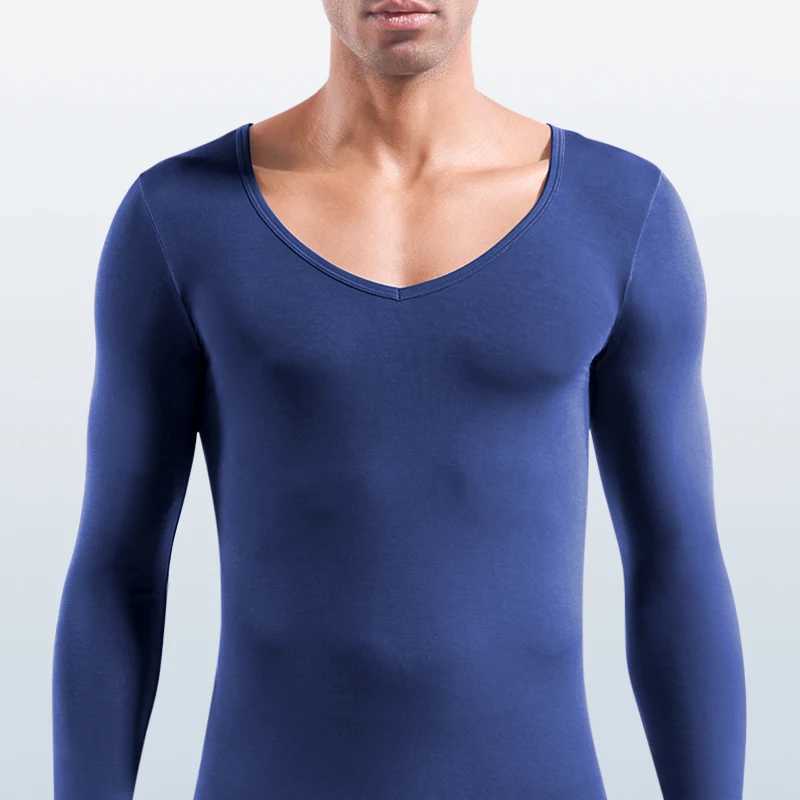 Mens low neck big neck V-neck Modal warm autumn coat single base cotton sweater thin top underwear G2512151