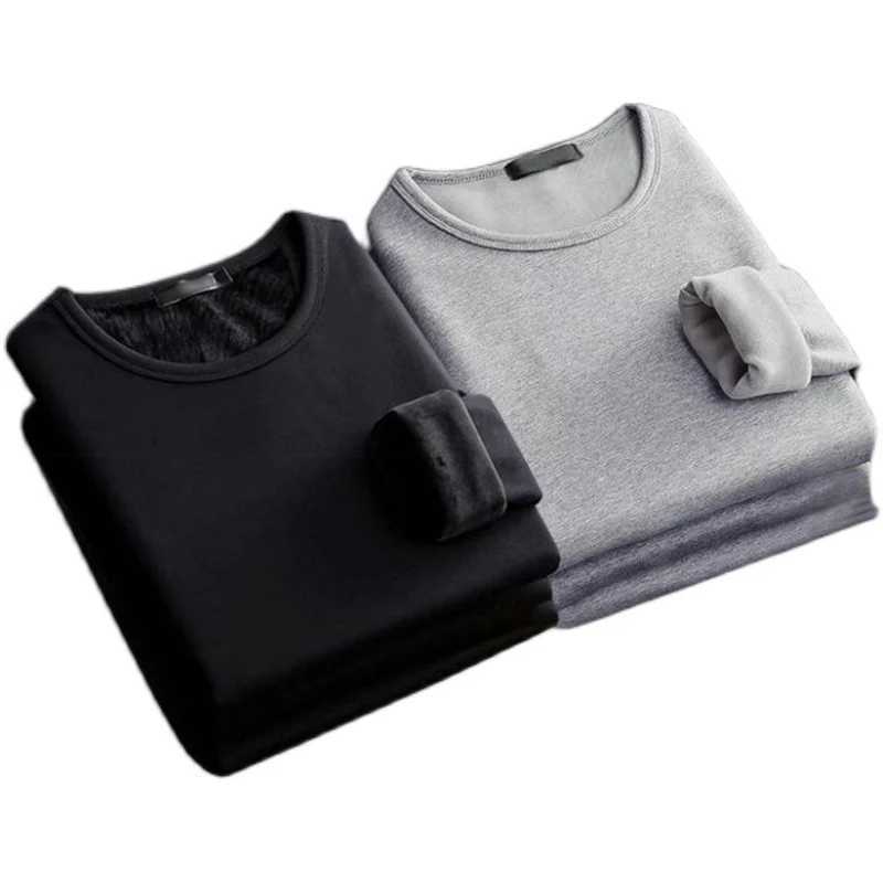 Winter Mens Long-sleeved Thermal Underwer T-Shirt Fleece Bottoming Shirt Round Neck Shirt Fashion Plus Velvet Padded T-shirt G251215