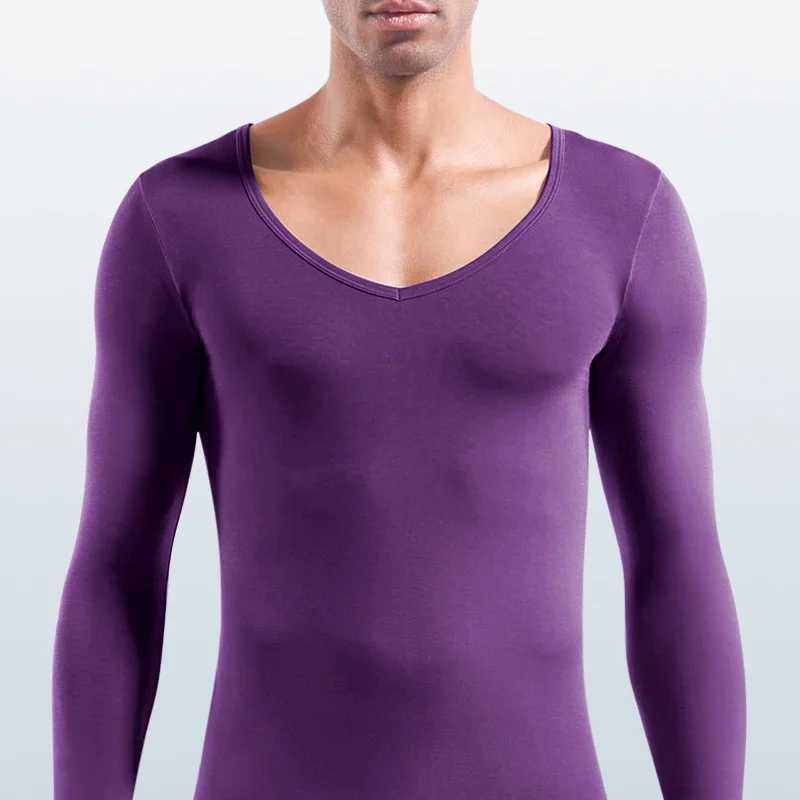 Mens low neck big neck V-neck Modal warm autumn coat single base cotton sweater thin top underwear G251215