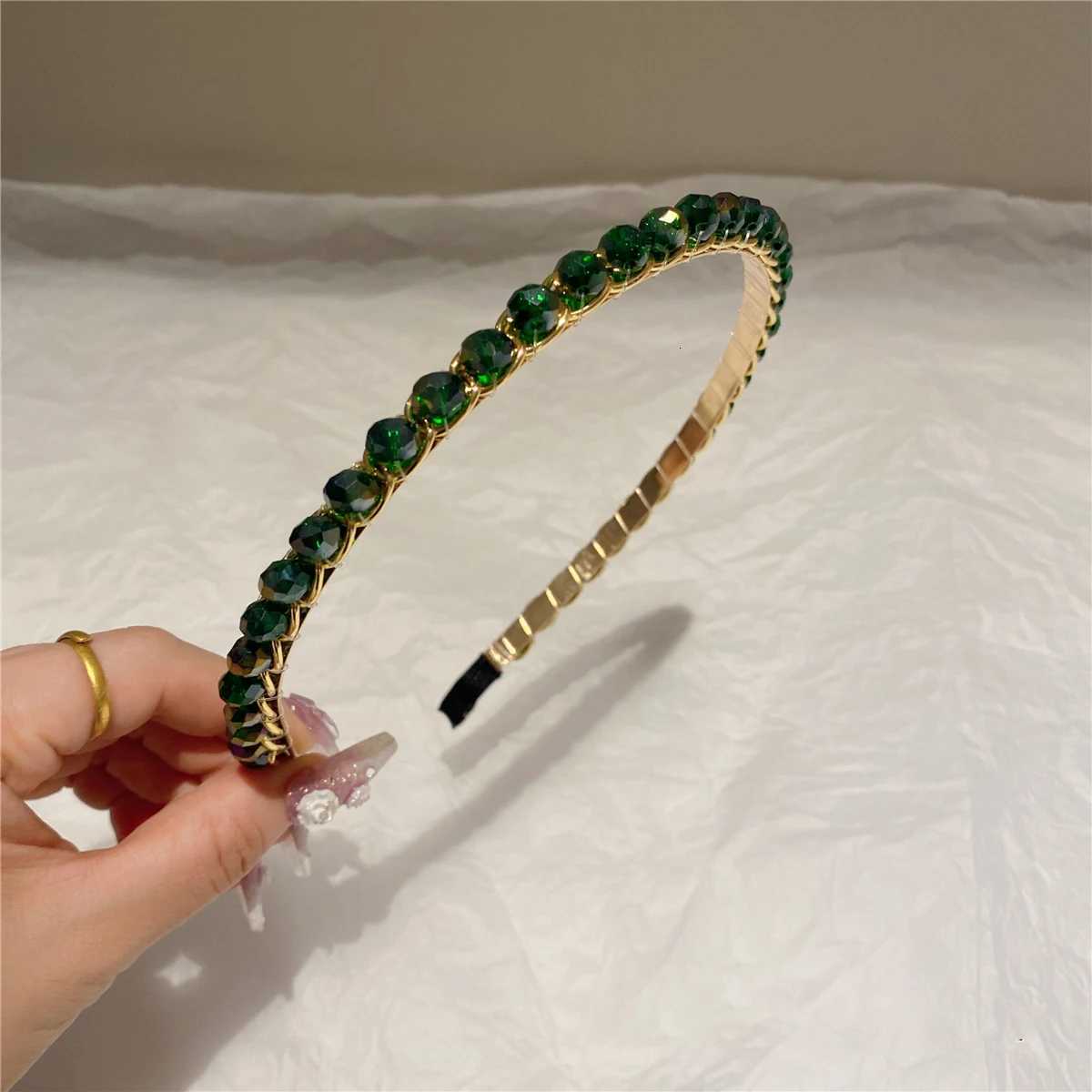 Elegant Green Crystal for Headwear Women Headband Girls Vintage Hair Bands Wide Hairband Hoop for Wedding Party HeadwearXJ251215 - view 5