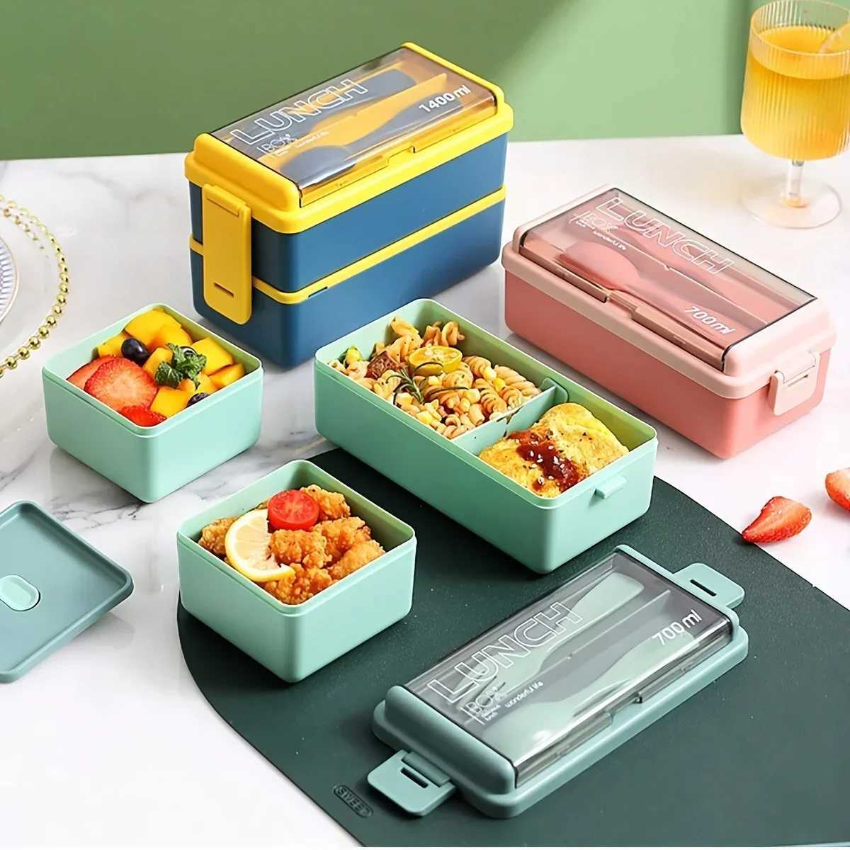 1pc-Lunch Box Thicke Plastic Divided Cpartment Double Layer Meal Box Off Worker Bento Box Microwave Oven Available H251213