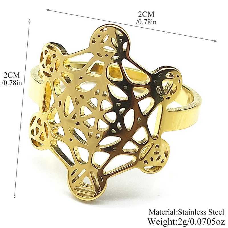 Large Archangel Metatron Cube Geometry Ring For Women Men Stainless Steel Silver Color Flower Of Life Rings Jewelry Gifts M251215