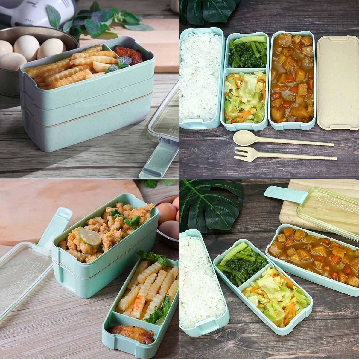 3 Layer Bento Lunch Box Wheat Straw Food Storage Box Adts Kid High Capacity Food Containers Portable Leakproof Off Camping H251213