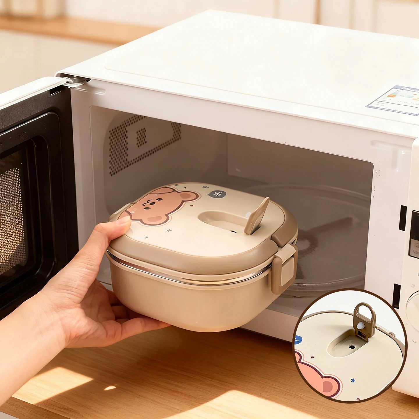 WORHTBUY Cute Square Insated Food Container With Spoon Portable Large Capacity Stackable 304 Stainless Steel Lunch Box For Kid H251213