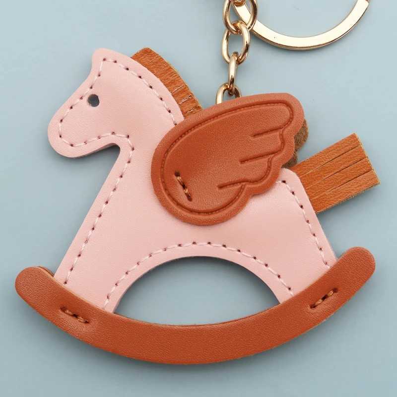 Women PU Leather Charms Bag Pendant KeyChain Cartoon Pony Rocking Horses Keyring Cute Animal Ornament Accessories Gift M251215