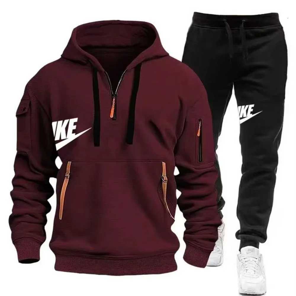 New mens autumn and winter suit zipper hoodie trousers suit casual mens sportswear warm suit X251215