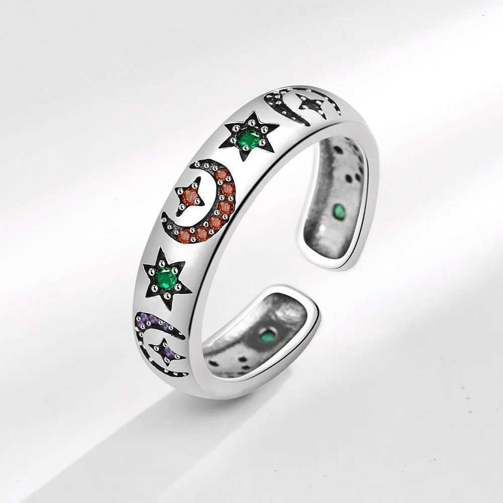 Buyee 925 Sterling Silver Female Ring Finger Moon Star Crtystal Open Ring for Women Fashion Party Fine Jewelry Circle Gift M251215