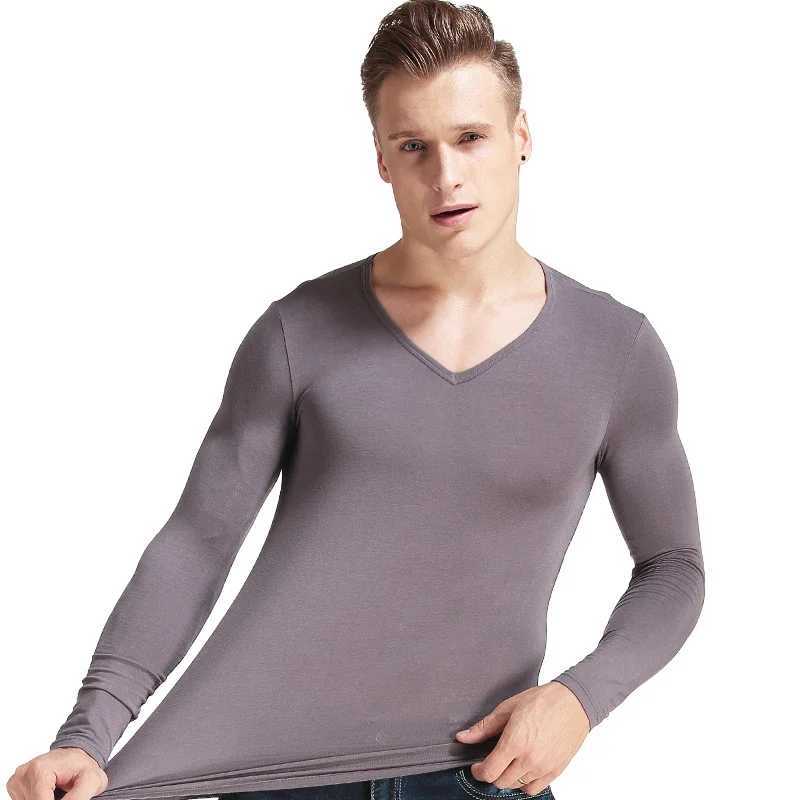 Mens thermal underwear Modal V-neck round neck thin autumn slim long sleeve base shirt autumn mens top G251215