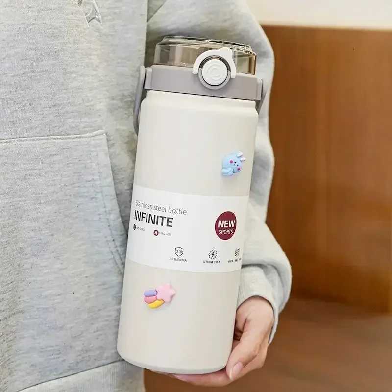 Large Capacity 316 Stainless Steel Cold Insulation Cup Cute Beautiful Dual Drink Straw Portable Handle Pot Male and Female H251215