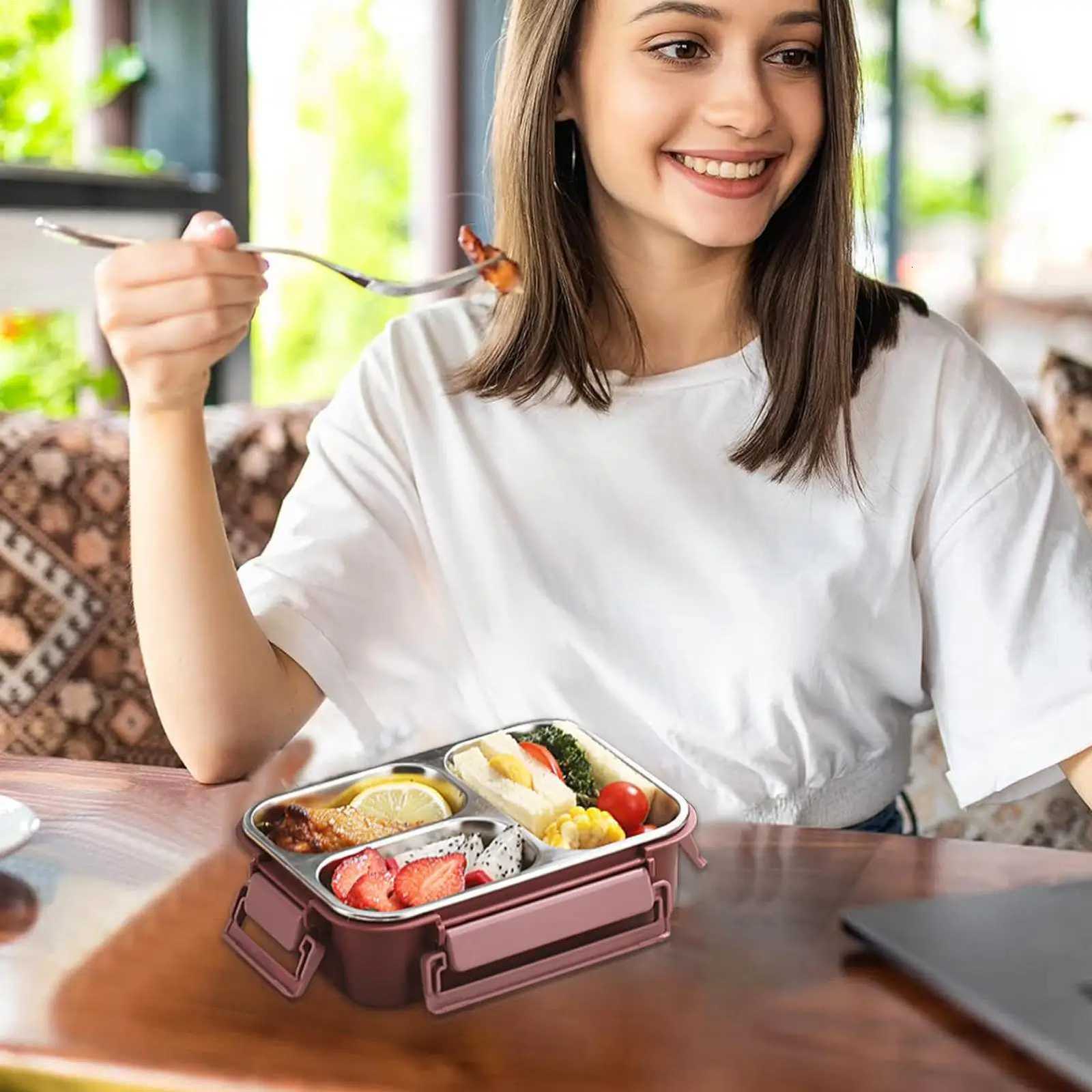 new Stainless Steel Bento Box 3 Cpartments Cute Food Container Leak-Proof Adt Lunch Box for Off Workers and Students H251213
