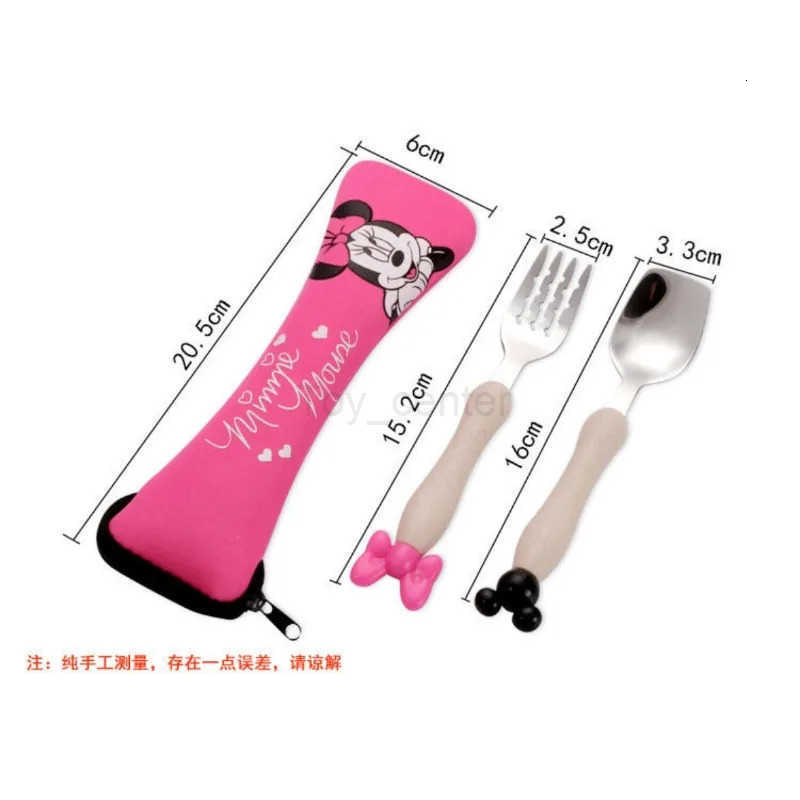 Disney Cartoon Stainless Steel Cute Mickey Mouse Children Portable Tableware High-Pretty Student Cloth Bag Spoon Fork Set H251215