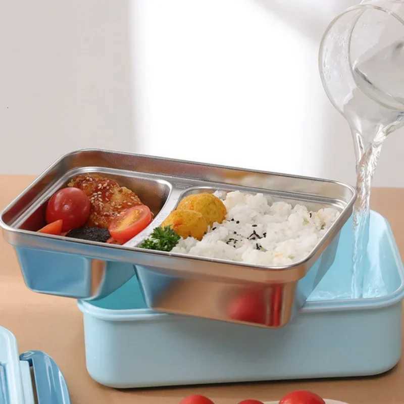 Portable Lunch Box Stainless Steel Bento Box Microwave Lunch box with Fork and Spoon Tableware Picnic Food Containers Dinnerware H251213