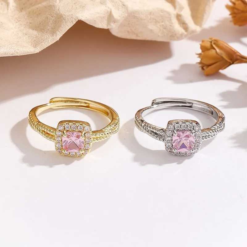 Pink zirconium small sugar ring for women light luxury niche fashion temperament adjustable opening finger M251215