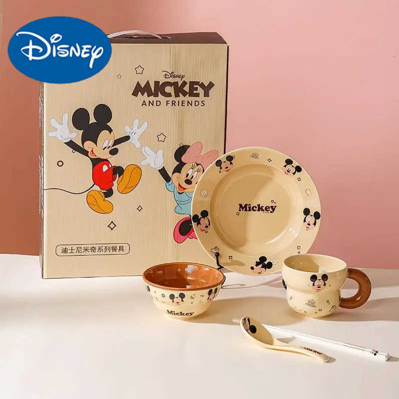 Disney Kawaii Cutlery Set Mickey Anime Cute Dinner Plate Rice Bowl Dishes and Dishes Gift Box Cartoon Disc Dessert Plate Gift Wholesale H251215