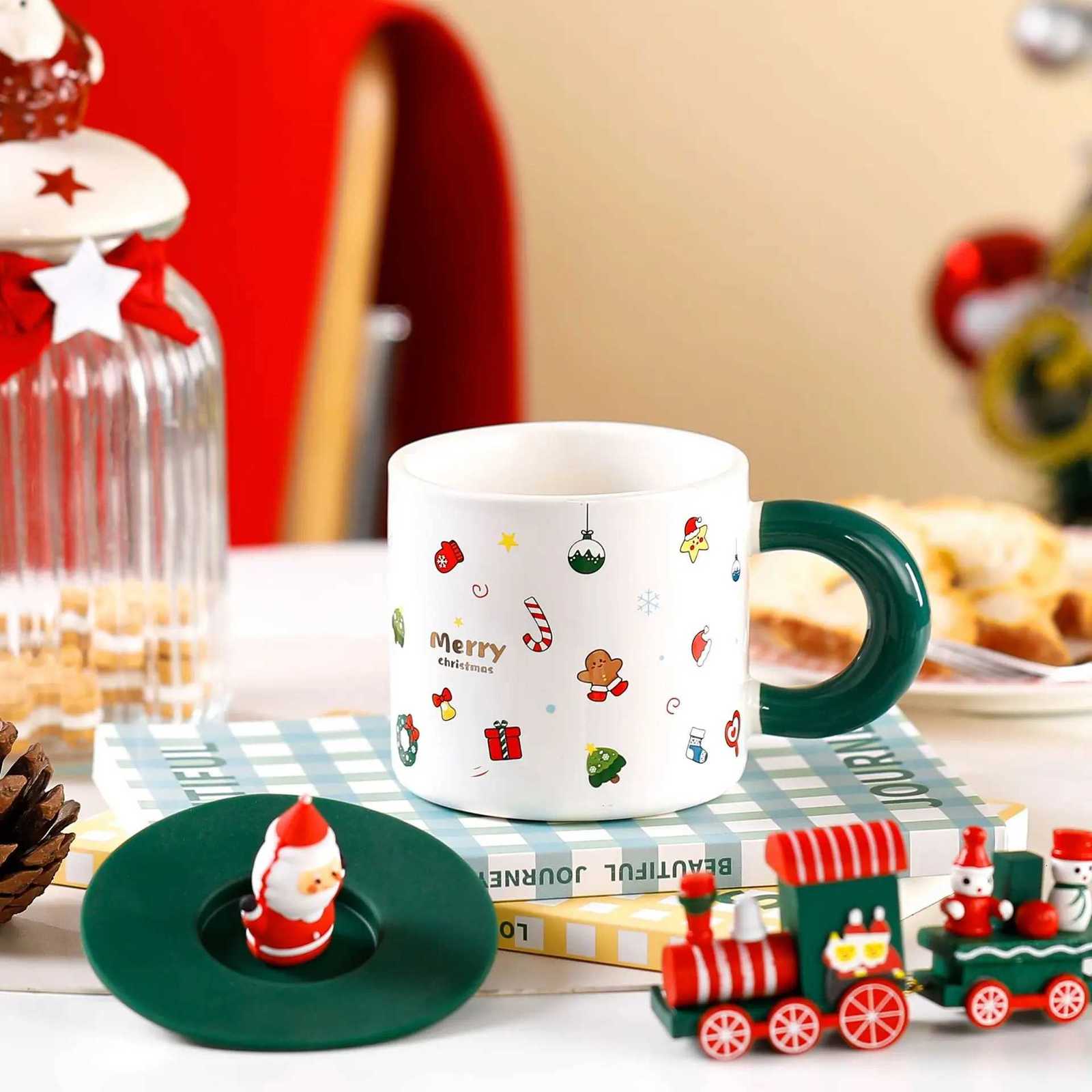 Christmas Ceramic g with Lid and Santa Design Cute Cartoon Coffee Cup Festive Holiday Gift for Friends and Family H251215