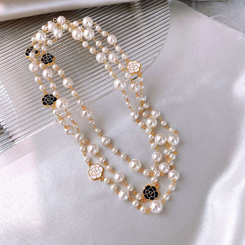 Necklace for Women Designer Luxury 2026 Long Pearl Necklace Double Layer Camellia Sweater Chain for Women New Trendy Autumn Winter Accessories