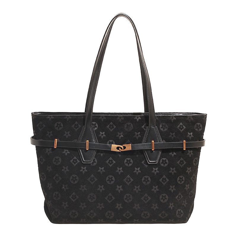 Designer bag 2025 Autumn Winter New Large Capacity Commuter Tote Bag Versatile Classic Printed Retro Suede Underarm Bag for Women black coffee khaki b