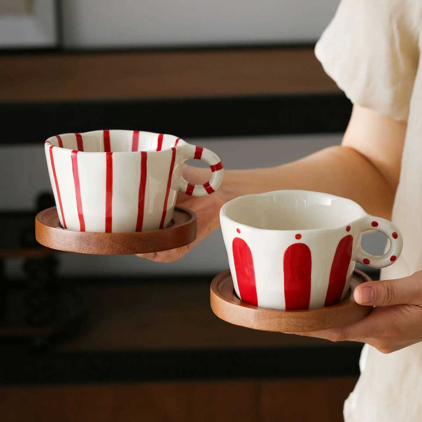 Japanese Retro Underglaze Colored Ceramic Coffee Cup Plate Latte Art Highbrow g He Afternoon Tea Cup H251215