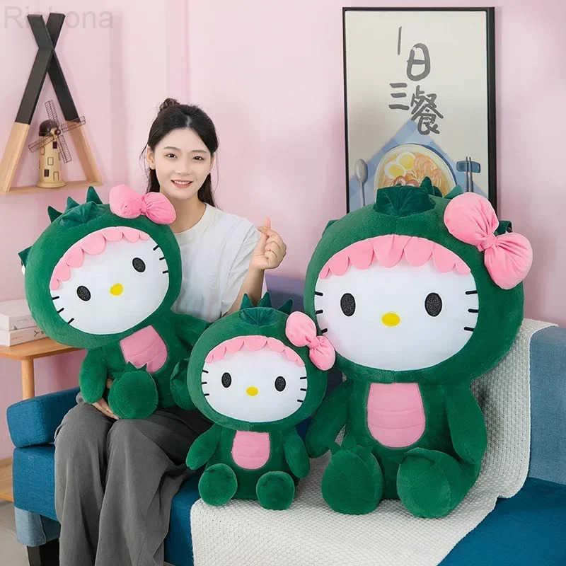 Sanrio 80cm Dinosaur Hello Kitty Plush Toy Kawaii Anime Large Plushie Pillow Cute 35/50/65cm Cartoon Stuffed Doll Christmas Gift H251215