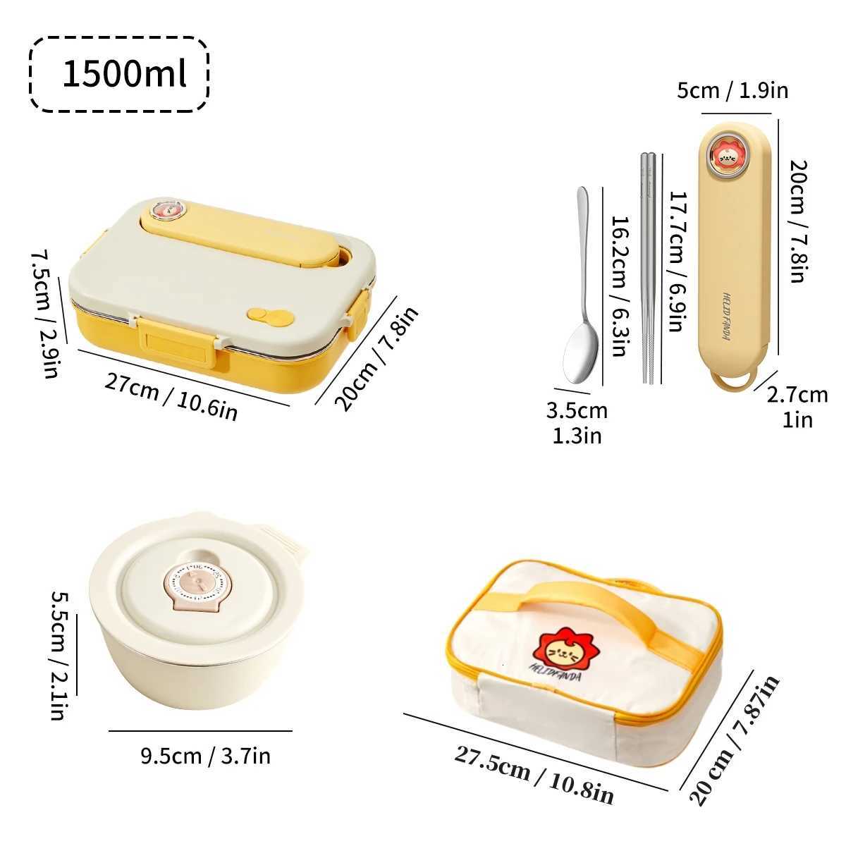 4/5 Grids Portable Bento Box With Bowl Cutlery 304 Stainless Steel Divided Lunch Box Microwave Heatable Lunch Container Set H251213