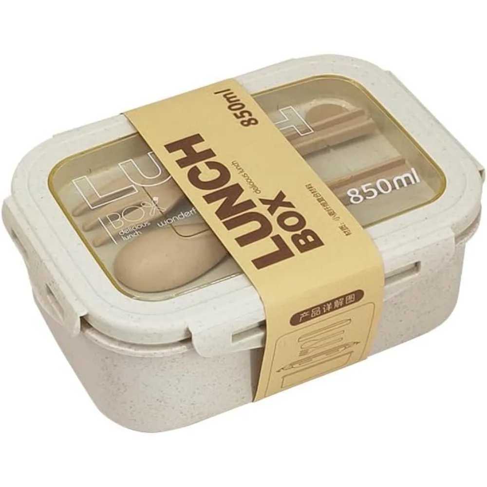 850ml Bento Lunch Box for Adts with Cutlery Set Leak-Proof Cpartments for Off Picnic Travel Portable Snack Box Beige H251213