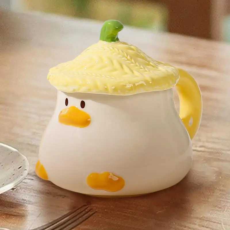Cute Duck Coffee g Ceramic Coffee g With Lid 400ml Cartoon Ceramic Drinkware Tableware With Handle For Kids And Adt H251215