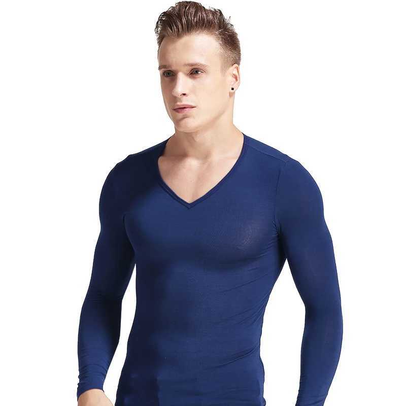 Mens thermal underwear Modal V-neck round neck thin autumn slim long sleeve base shirt autumn mens top G2512151