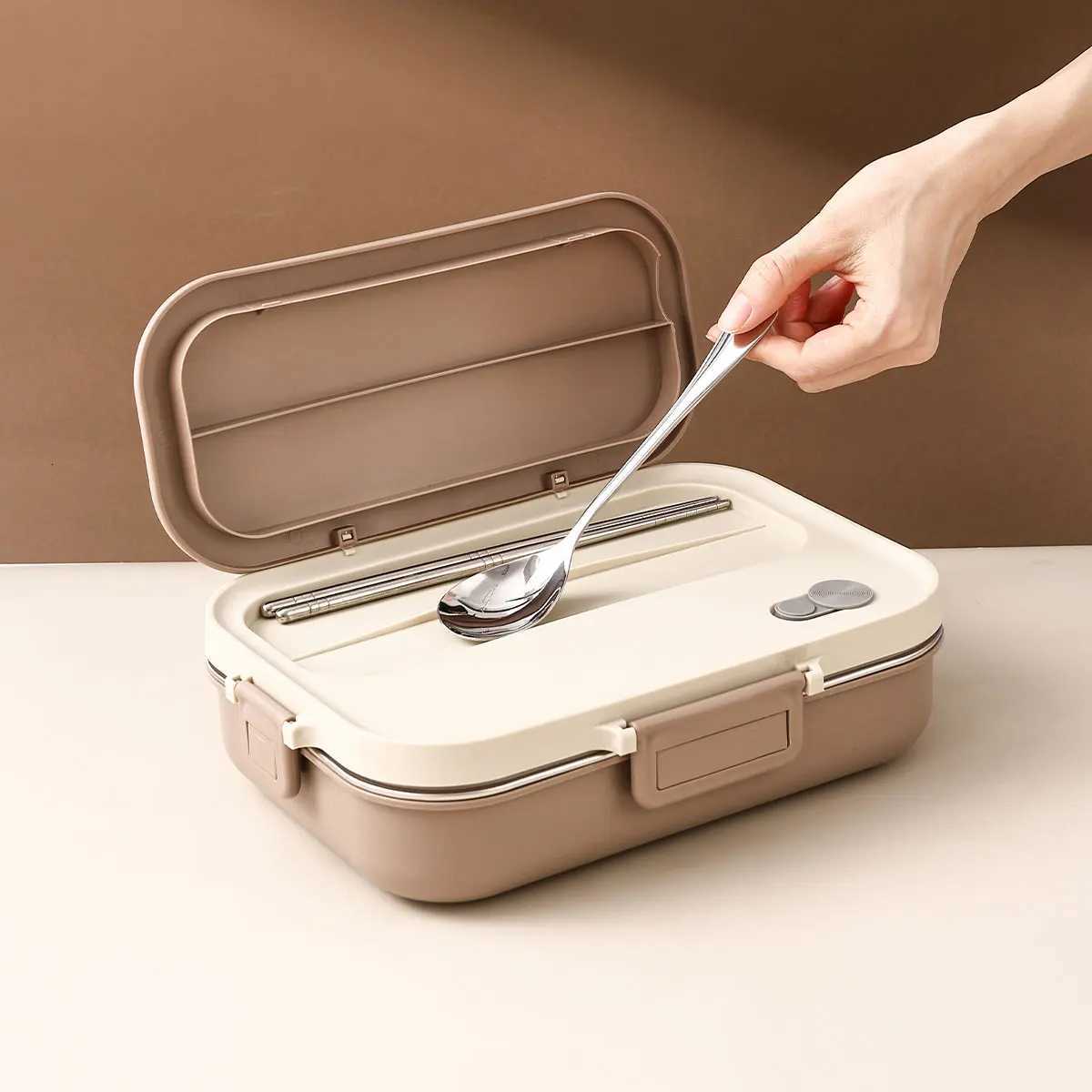WORTHBUY 4 Grids 304 Stainless Steel Lunch Box With CutleryBowl Portable Food Contianer for Hot and Cold Food For Student Kid H251213