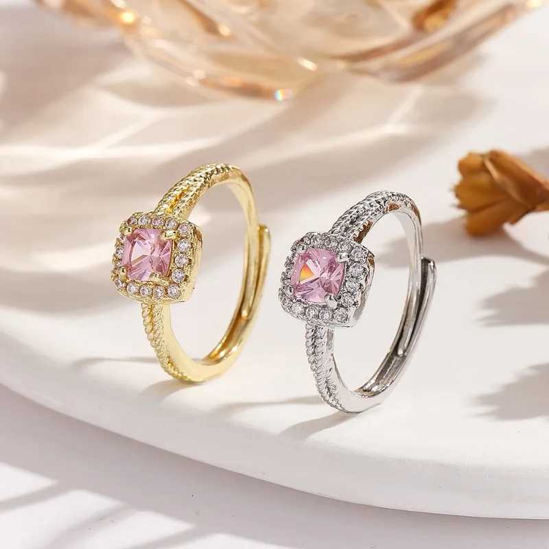 Pink zirconium small sugar ring for women light luxury niche fashion temperament adjustable opening finger M251215