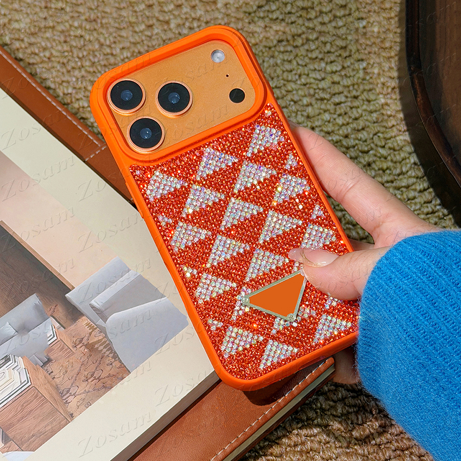 Top Stylish Designer Phone Case for iPhone 17 Air 16 15 14 13 Pro Max Soft Bling Glitter Diamonds Back Decoration Tri-angle Shockproof Cover Luxury iPhone17 16pro Shell