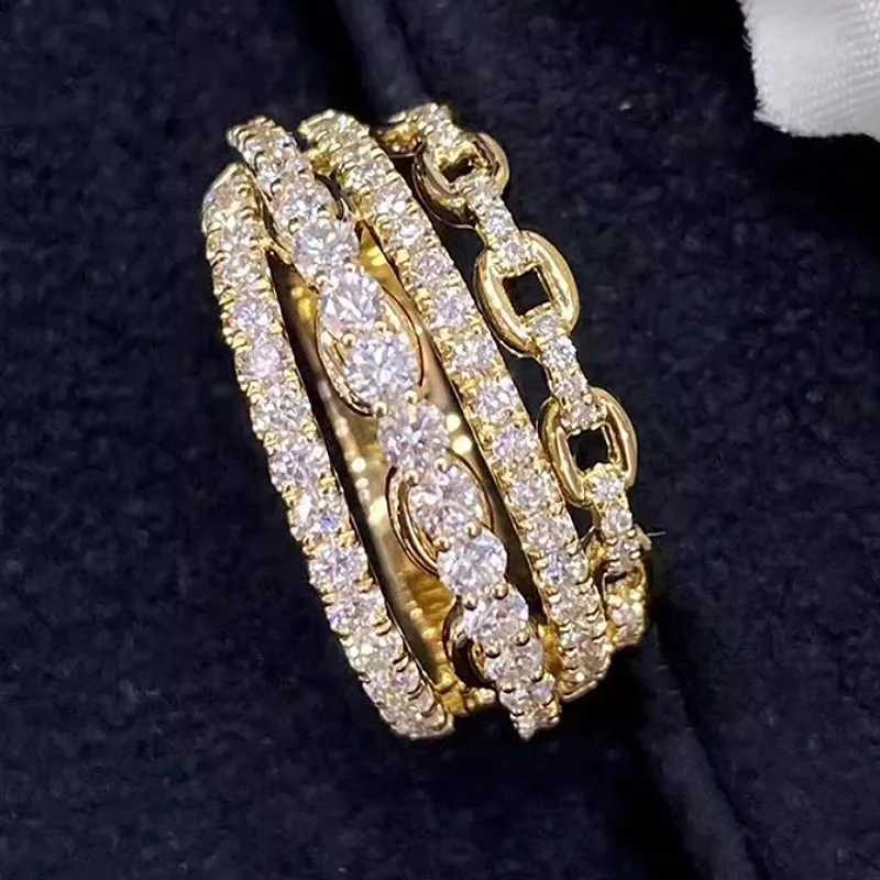 Huitan Multi-layers Design Lady Rings Gold Color Inlaid Shiny CZ Trendy Luxury Accessories Jewelry for Wedding Party Anniversary M251215
