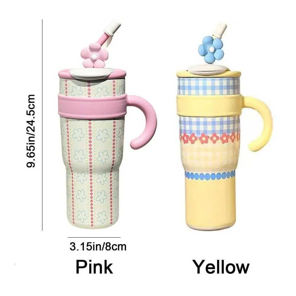 1200ml Straw Thermos Cup Ceramic Inner Stainless Steel Thermos Water Bottle Leakproof Large Capacity Drinking Straw Cup H251215
