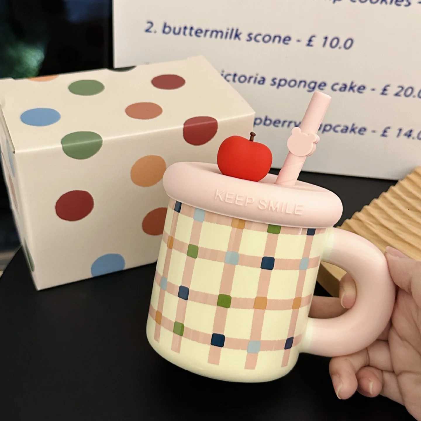 Cute Household Pots Ceramic g with Silicone Lid Straw Ceramic Coffee Milk Cup Off Drinking Water Cup for Souvenir Gift H251215
