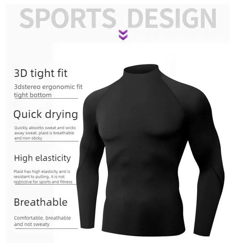2025 Winter Male Long Sleeve t-Shirts Fleece High Collar Thermal Underwear Thermal Clothing Men Compression Thermal Shirts G251215
