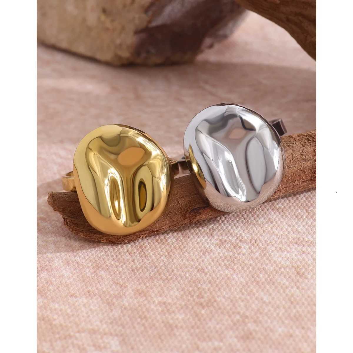 YACHAN 18K Gold Plated Irregular Stainless Steel Rings for Women Vintage Trend Individual Tarnish Free Jewelry M251215