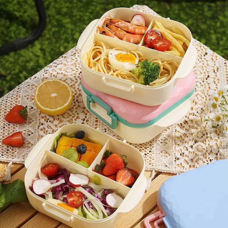 Cute Style Cpartment Lunch Box with Fork Spoon Set No Food Mixing Portable for Outdoors Picnic School Lunch Box for Kids H251213