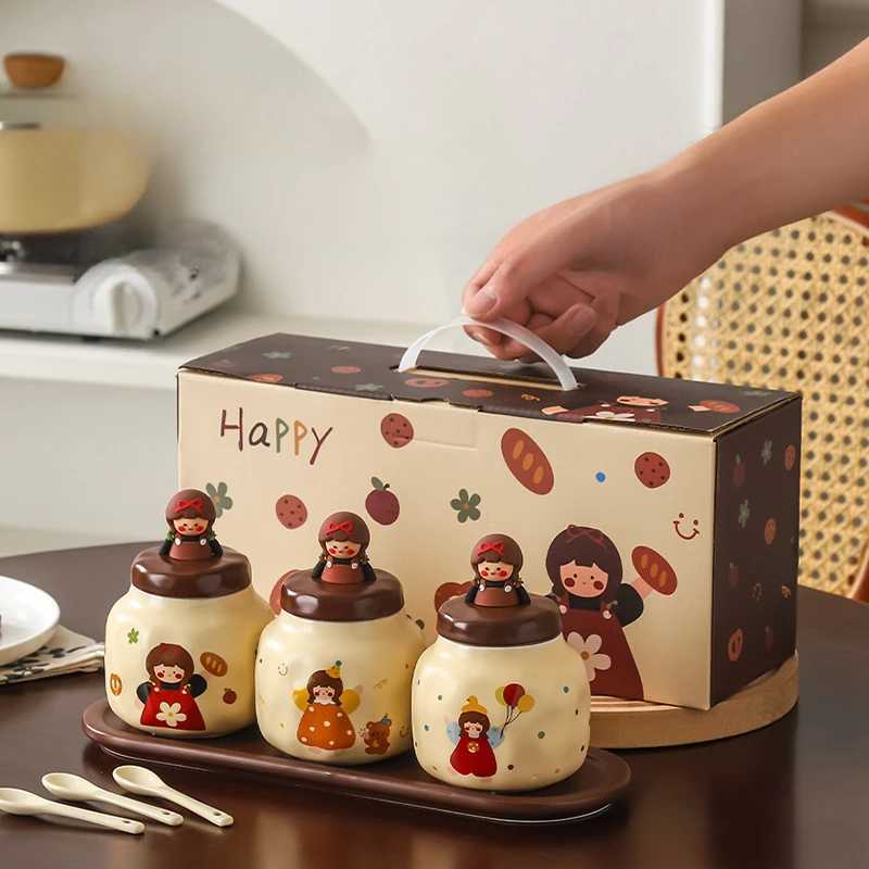 Household Ceramic Seasoning Jar Cbination Set MSG Salt Sugar Storage Seasoning Jar Kitchen Storage H251215