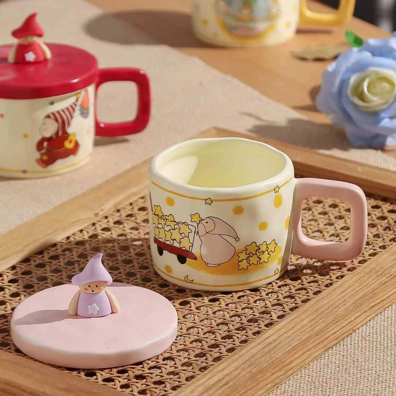 Cute Cartoon Star Ceramic g With Lid - Large Capacity Couple-Friendly Cup High-End Coffee/Water g Perfect Gift H251215