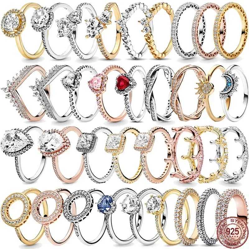 Hot selling 925 sterling silver classic dazzling crown round hearts ring exquisite womens light luxury charm ring jewelry gift M251215