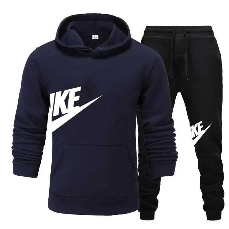 New mens casual and running sportswear for autumn and winter fashionable printed loose hooded pullover long pants se X251215