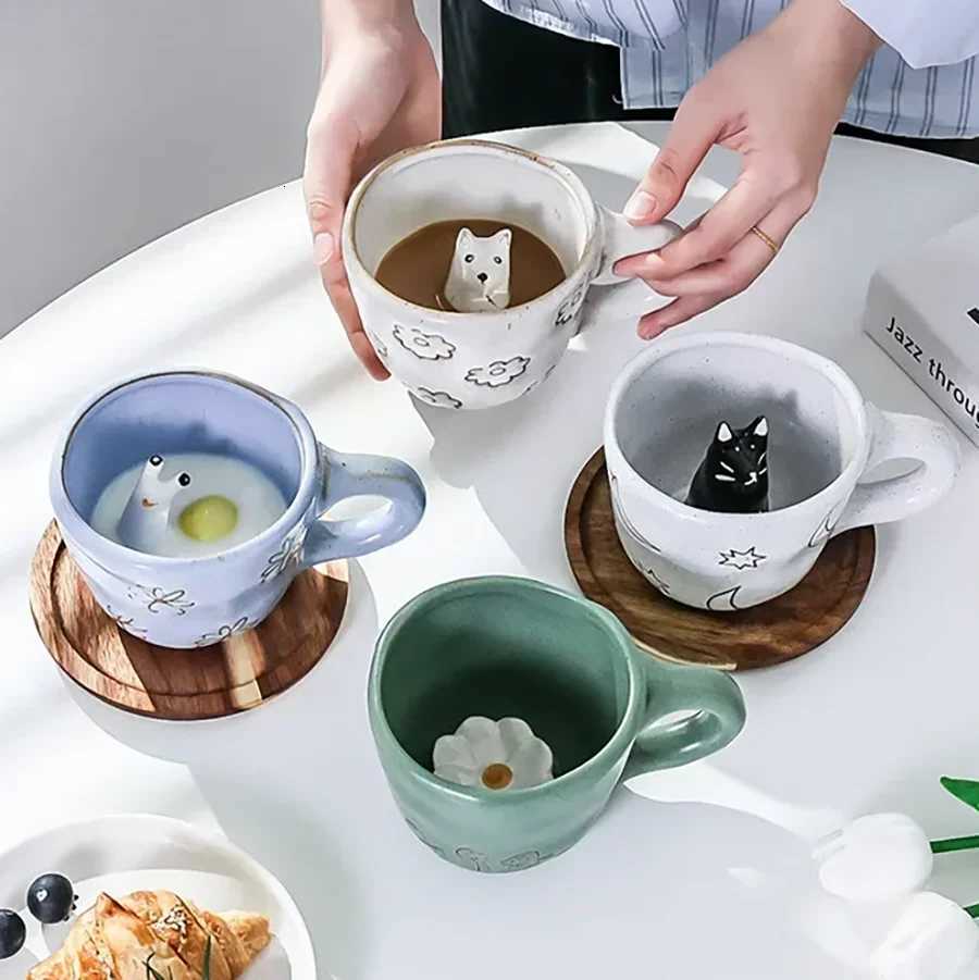 Cartoon 3D gs Handmade Snail Cat Dog Daisy Cups Ceramic Kitchen Drinkware Cute Big Coffee Tea g Cup Fun Birthday Gift H251215