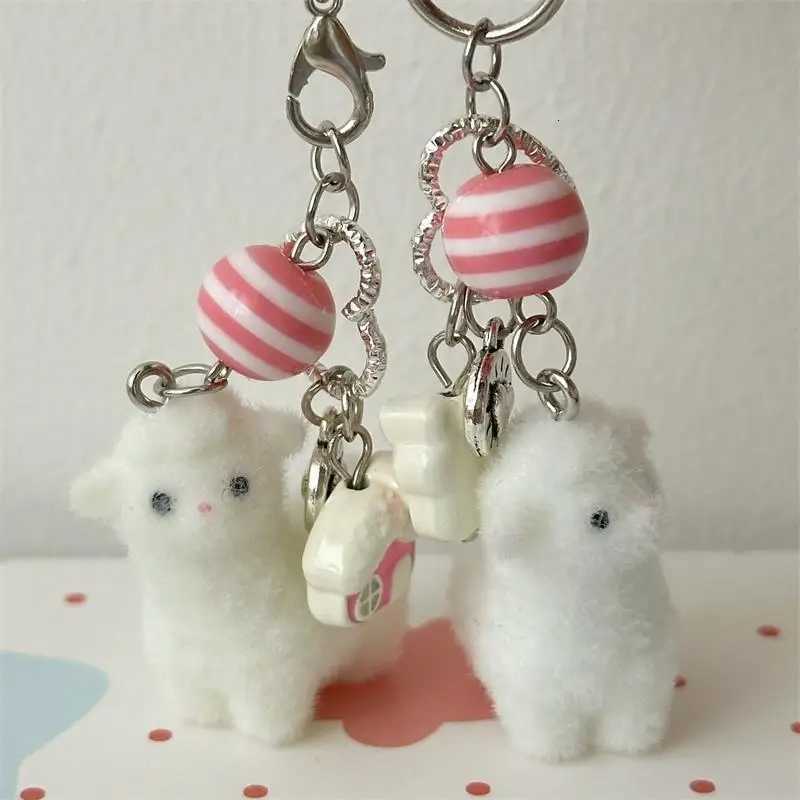 Cute Flocking Alpaca Keychain Lovable Sheep Pendant Phone Chain Back Pack Charm Lanyard for Pair Gift M251215