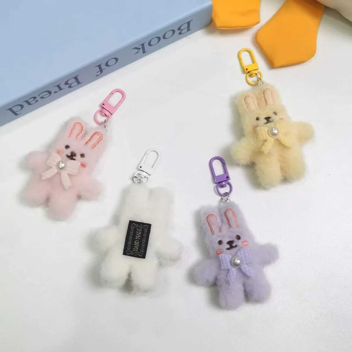 Bowknot Rabbit Plush Pendant Cartoon Bunny Keychain Soft Stuffed Doll Car Key Ring Backpack Bag Decoration M251215