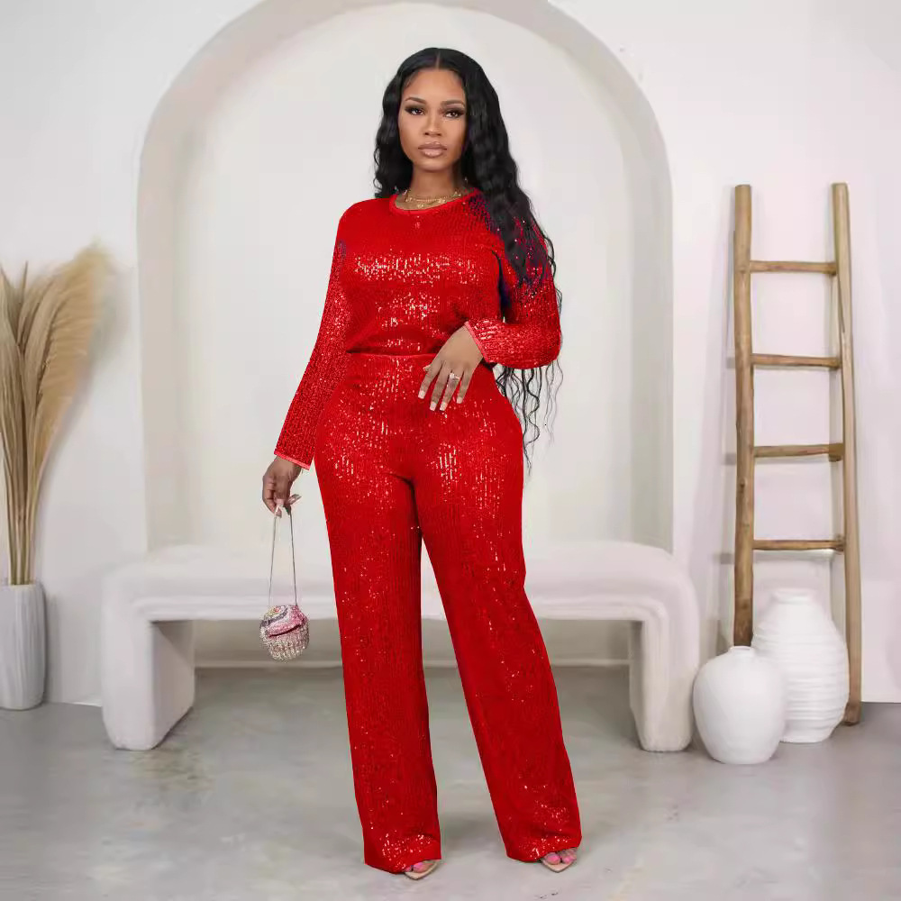 LW Plus Size Two Piece Velvet sequin Zipper Top and Pants Set Fashion Party Evening Dress Womens Set 241118