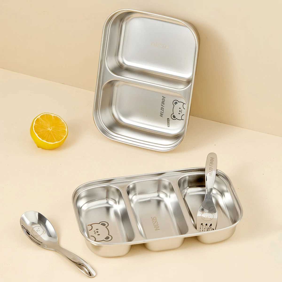 WORTHBUY 2/3 Grids 304 Stainless Steel Dinner Plate Durable Dinning Plate Canteen Large Capacity Food Plate For Kids Students H251213