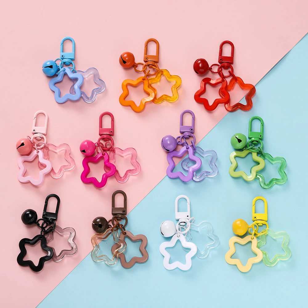 1pcs Hollow Star Charm Pendant with Small Bell Colorful Acrylic Beads Keychain Accessories Bag Lanyard Keyring Jewelry Making M251215