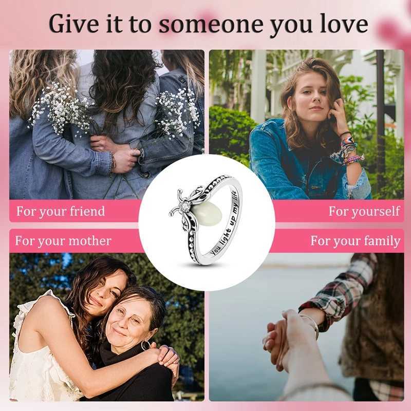 Luminous Firefly 925 Sterling Silver Ring Sparkling Rainbow Color Heart bone Flower Original Rings For Women Wedding Jewelry M251215