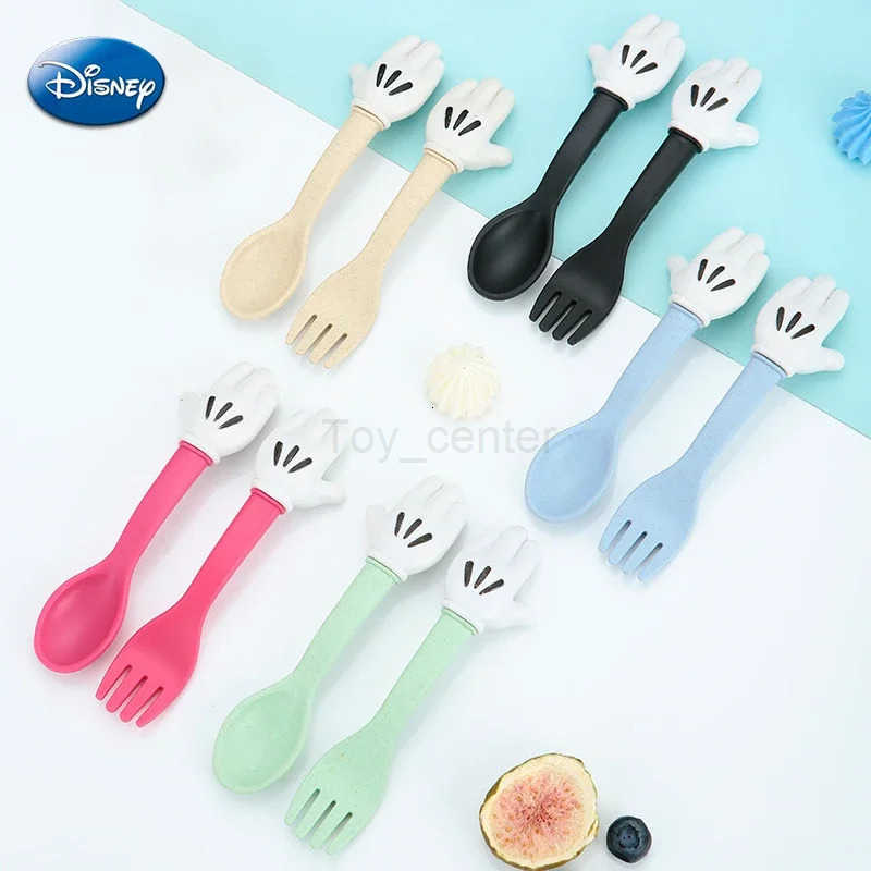 Disney Mickey Mouse Wheat Straw Fork Spoon Tableware Kids Cartoon Cute Lunch Dinnerware Set Fruit Fork Dessert Coffee Spoon Kit H251215