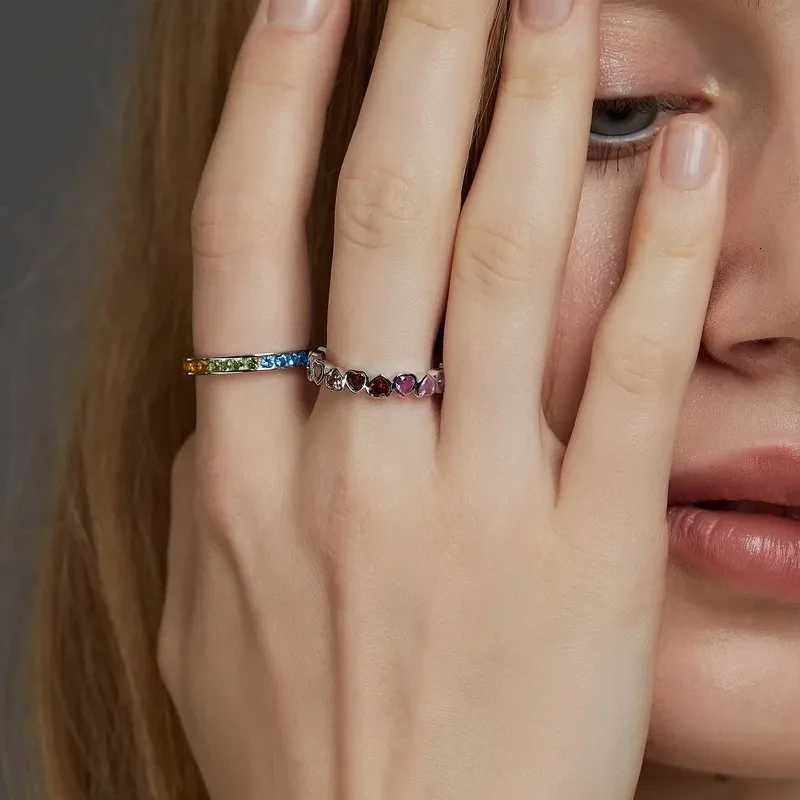 ALLNOEL Hot Sale 925 Silver Stackable Rainbow Band Ring For Women Girl Original 925 Silver 5A Zircon Rings Brand Jewelry Gift M251215